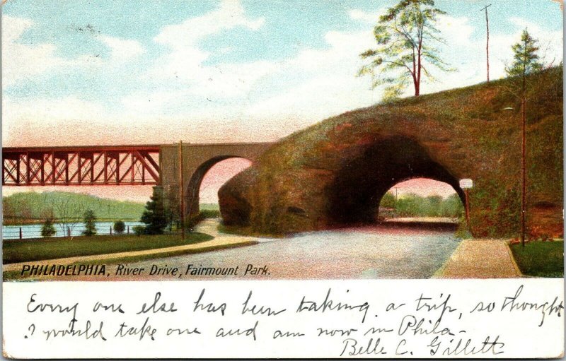 Vtg Philadelphia New Jersey NJ River Drive Fairmount Park Tunnel 1905 Postcard