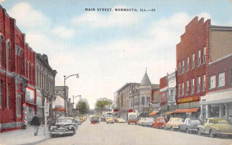 Monmouth Illinois Main Street Antique Postcard J48127