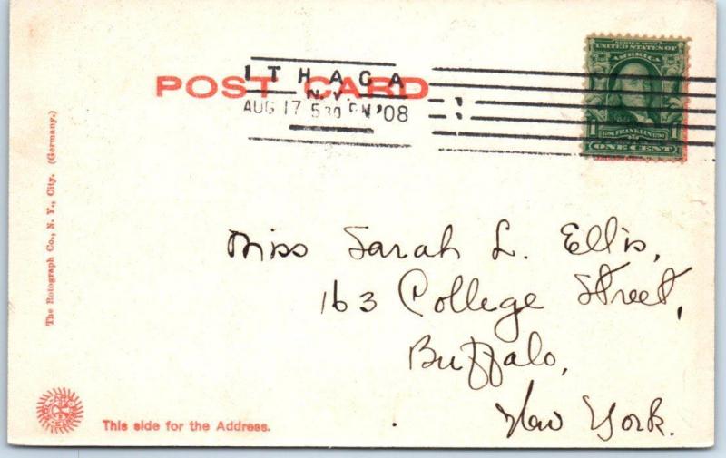 ITHACA, NY  Handcolored CORNELL~ALPHA TAU OMEGA Fraternity Lodge 1908  Postcard