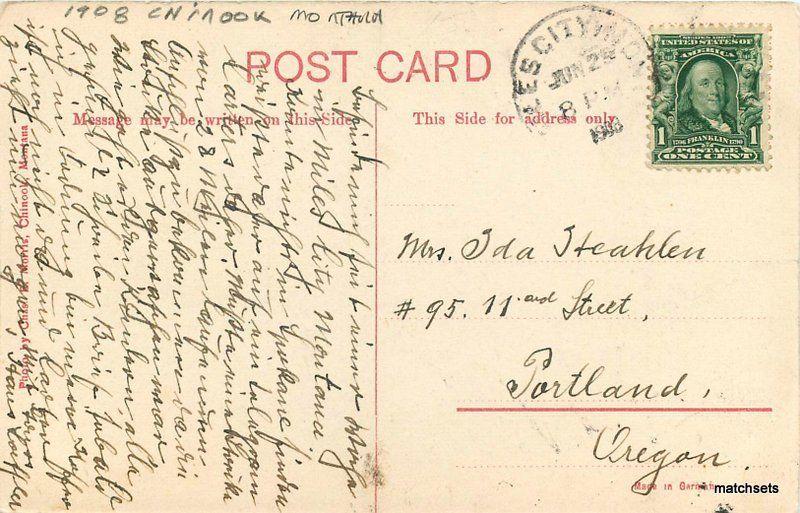 1908 Chinook Montana Round Up Horses Wagons Pilot Morris postcard 9496