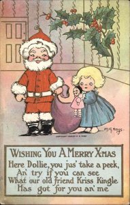 Christmas A/S M.G. Hays Little Girl with Santa Claus c1910 Postcard