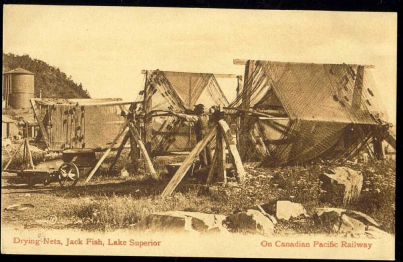 canada, JACK FISH, Ontario, Lake Superior, Drying Nets (1910s)