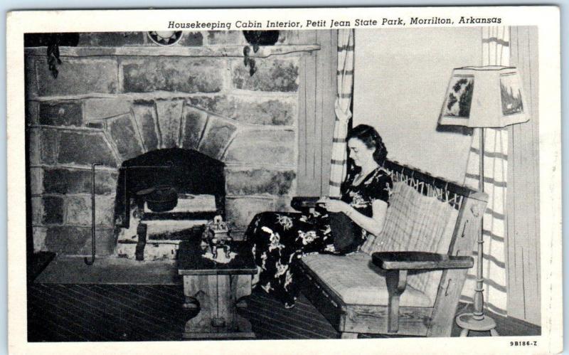 MORRILTON, AR  Interior HOUSEKEEPING CABIN Petit Jean State Park  Postcard