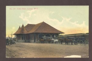 LANSING MICHIGAN RAILROAD DEPOT TRAIN STATION VINTAGE POSTCARD