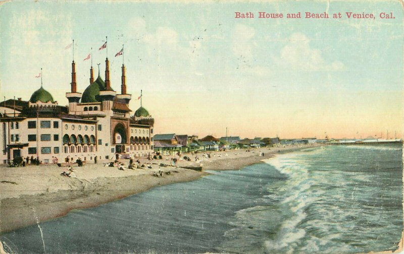 Postcard Bath House And Beach At Venice, CA Posted 1914