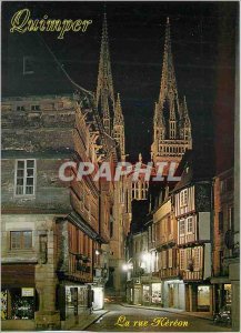 Modern Postcard Quimper night from the top of the cathedral