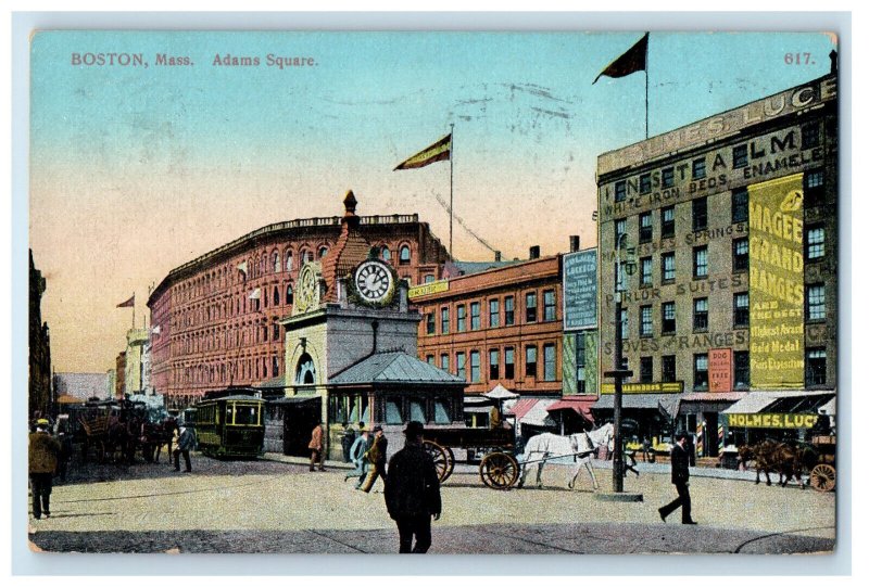 1910 Horse Car, Turret Clock, Boston Massachusetts MA Posted Postcard