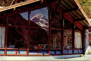 New Zealand Mount Cook Reflected In The Hermitage Lounge Window