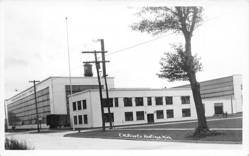 Hastings Michigan Ew Bliss Company Plant Smoking Stack Water Tower 1940s Rppc Hippostcard