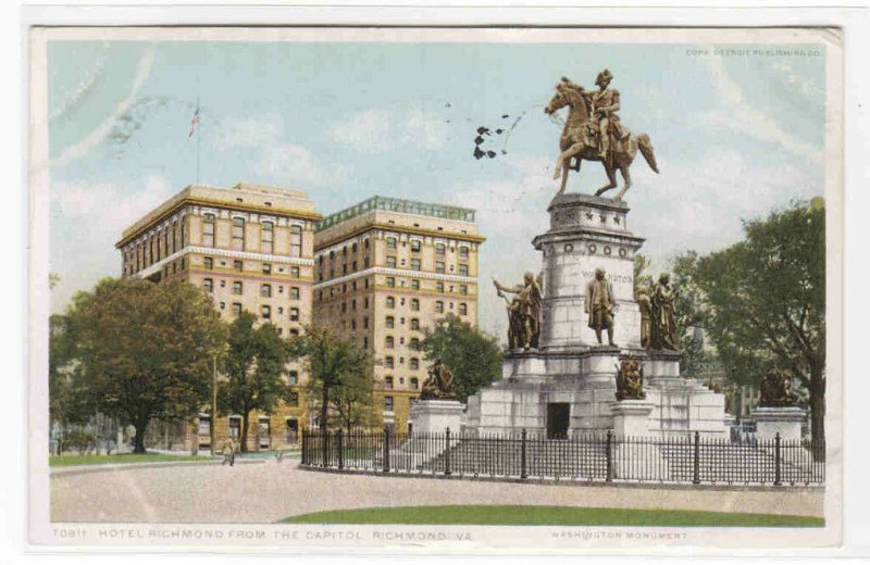 Hotel Richmond George Washington Monument Richmond Virginia postcard