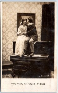 Postcard - Try This On Your Piano with Lovers Kissing Piano Picture