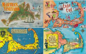 Cape Cod Marthas Vineyard 4x Massachusettes Map Postcard s