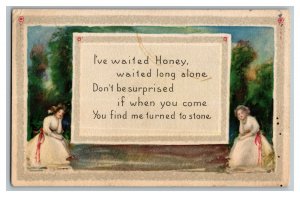 1917 I've Waited Honey Waited Long Alone Vintage Standard View Greeting Postcard 