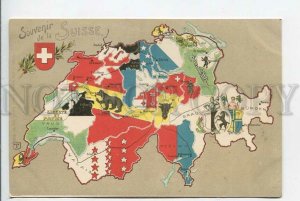 439455 Switzerland map with cantons flags and coats of arms Vintage postcard