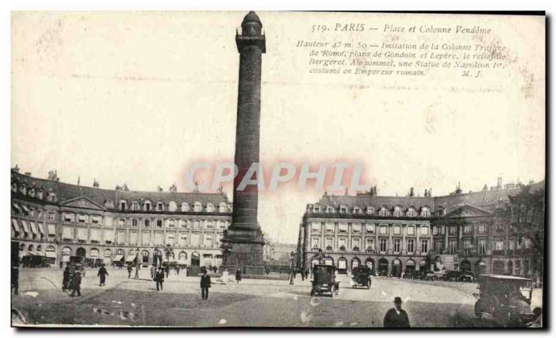 Old Postcard Paris Place and Vendome Column