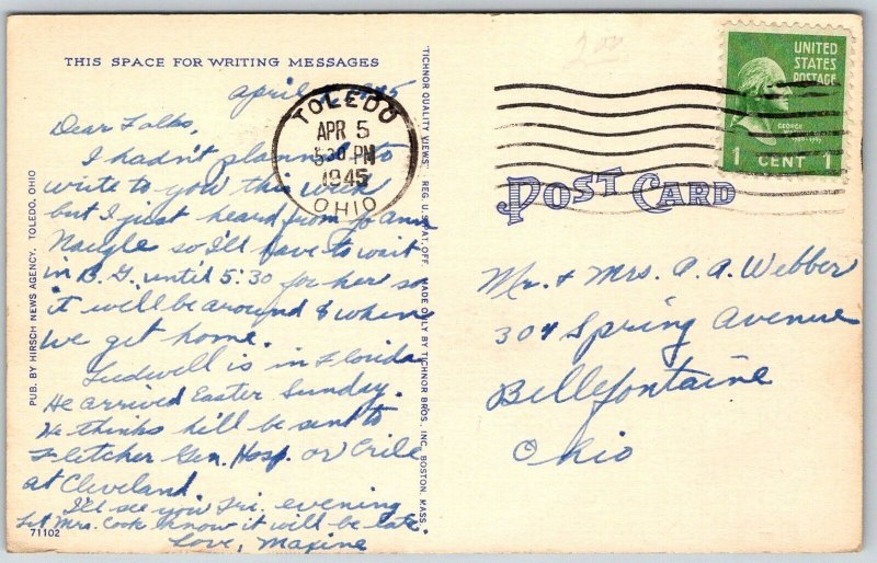 Toledo Ohio 1945 Postcard Municipal Building