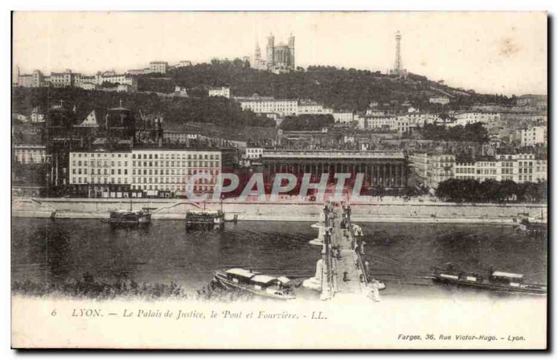 Lyon Old Postcard Courthouse Bridge and Fourviere