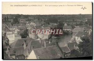 Old Postcard Chateauneuf sur Cher Panoramic capture of the castle Terrace