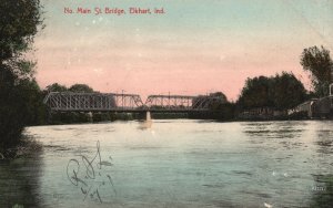 Vintage Postcard View Main Street Memorial Bridge Elkhart Indiana IND