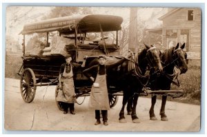 c1910's Grocery Store Wagon Advertising Employee Horse RPPC Photo Postcard