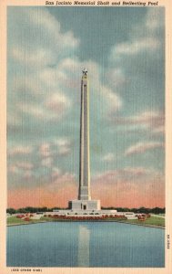 Vintage Postcard 1930's San Jacinto Memorial Shaft Reflecting Pool Houston Texas