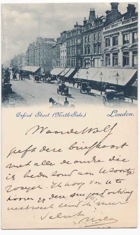 London; Oxford St, North Side PPC 1900 Hooded Circle PMK, Intermediate Size Card
