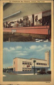 Buffalo New York NY Greyhound Bus Terminal Art Deco Linen Vintage Postcard