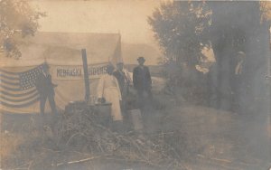 H98/ Fort Garland Colorado RPPC Postcard c1910 Camp Tent Patriotic Flag 120