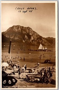 Salzkammergut Gmunden Stranbad Lake Austria Mountain Real Photo RPPC Postcard