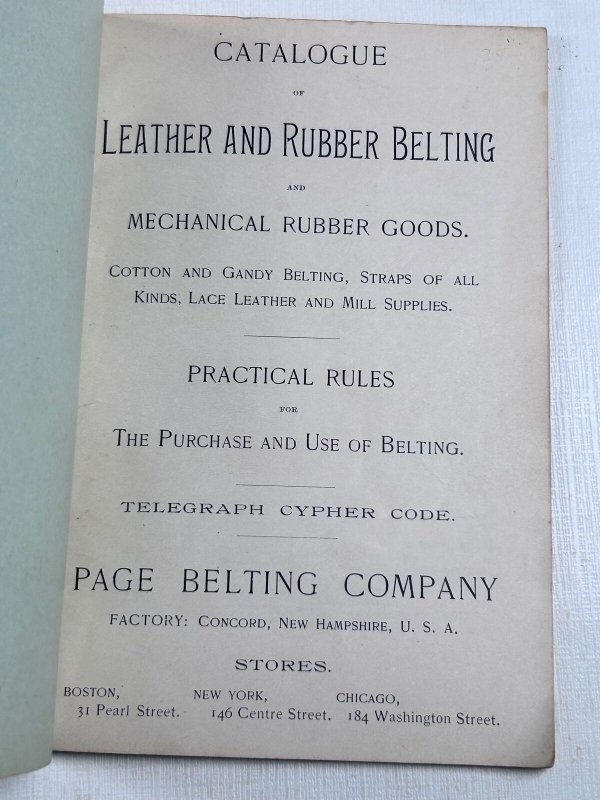 Antique Catalogue Leather and Rubber Belting Concord NH