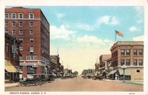 Huron South Dakota Avenue Street Scene Cars Antique Postcard K13548