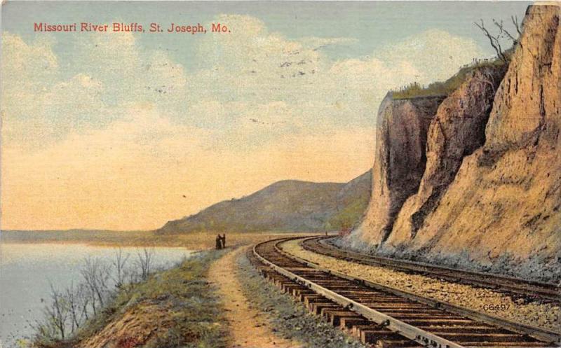 Missouri St Joseph  Missouri River Bluffs Railroad Track, River