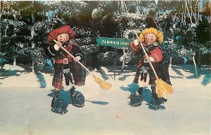 Advertising Postcard, Scottish Minikins, Dolls with Brooms in Snow,Dexter 4882-C