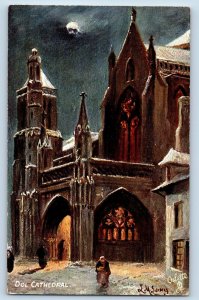 Dol-de-Bretagne France Postcard Dol Cathedral Moonlight c1910 Oilette Tuck Art