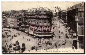 Old Postcard Marseille Rue de la Republique and the port dock