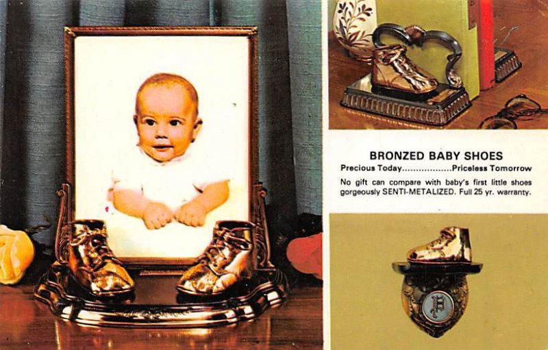 Bronze baby shoes Senti-Metal Advertising Writing on Back 