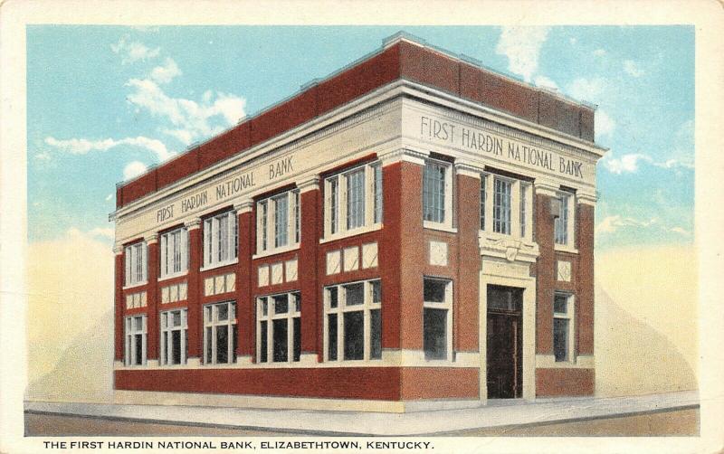 Elizabethtown Kentucky~Lonely Two-Story 1st Hardin National Bank~1920s Postcard 