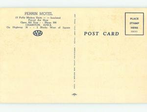 Unused Linen PERRIN MOTEL Chariton Iowa IA u8262