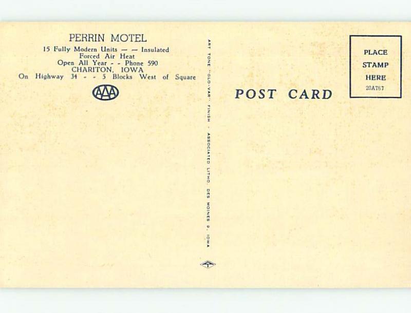 Unused Linen PERRIN MOTEL Chariton Iowa IA u8262