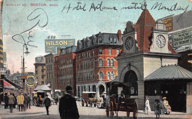 Scollay Square, Boston, Massachusetts, Early Postcard, Used in 1907