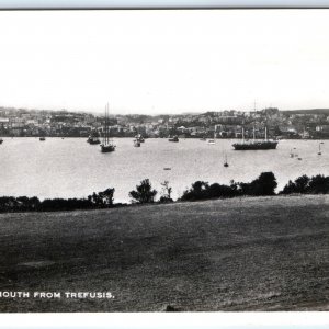 c1930s Falmouth, England RPPC Harbor Sailing Ships Boats Trefusis Bay Port A349