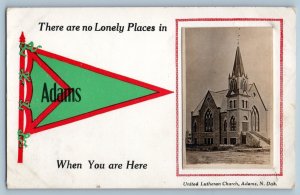 Adams NorthDakota SD Postcard RPPC Photo United Lutheran Church Pennant c1910's