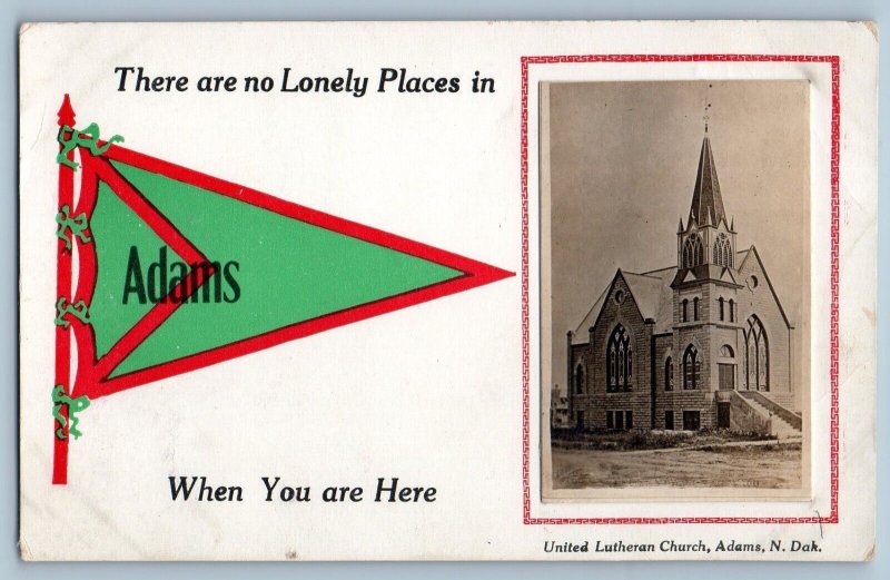 Adams NorthDakota SD Postcard RPPC Photo United Lutheran Church Pennant c1910's