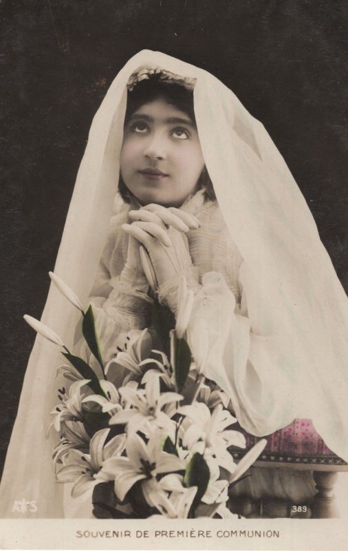 Indian Asian Lady At First Communion Christian Antique RPC Postcard