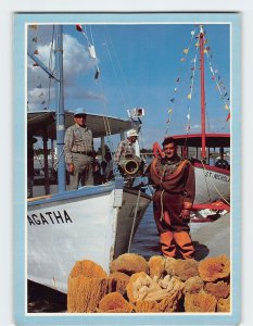 Postcard Greek sponge diver at the St. Nicholas boat line, Tarpon Springs, FL