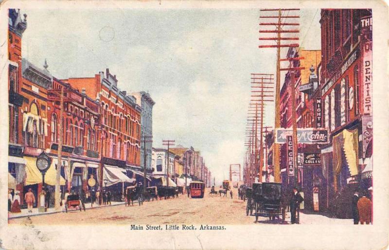 Little Rock Arkansas Main Street Scene Historic Bldgs Antique Postcard K90797