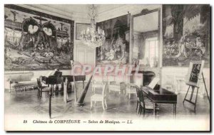 Postcard Old Chateau de Compiegne Harp Piano Music Room