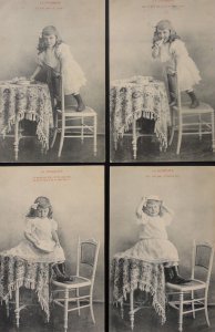 French Set of 4 LA GOURMANDE j'ai bien envie d'y gouier - THE GREEDY CHILD c1904