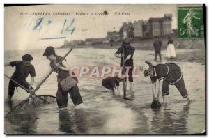 Old Postcard Asnelles Fishing In The Shrimp