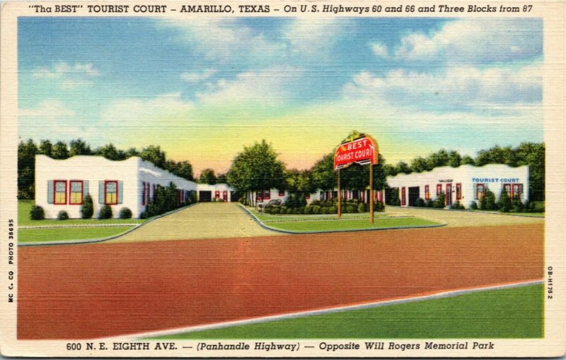 Postcard Texas Amarillo The Best Tourist Court Motel Routes 60, 66 & 87 1940s J7